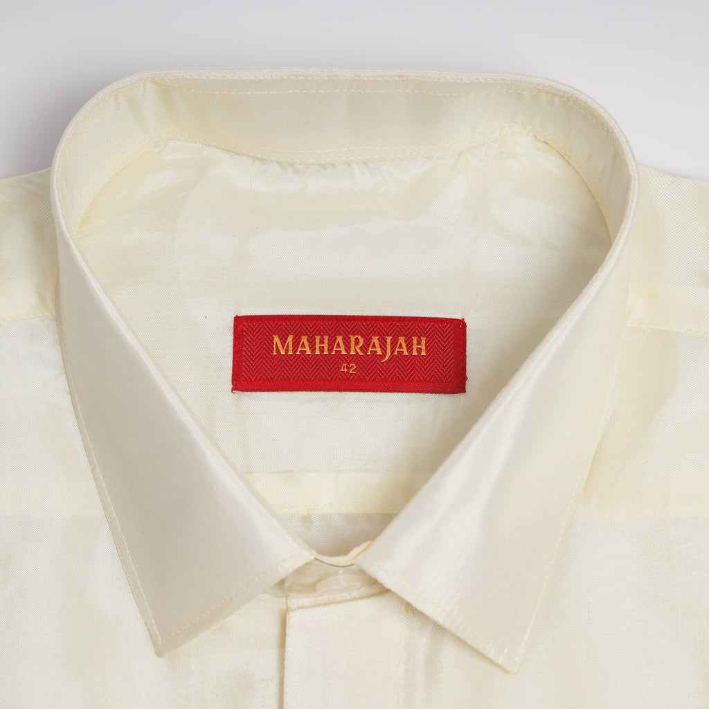 Mens Art Silk Combo Shirt and Dhoti Set Cream Color- ARULMOZHI