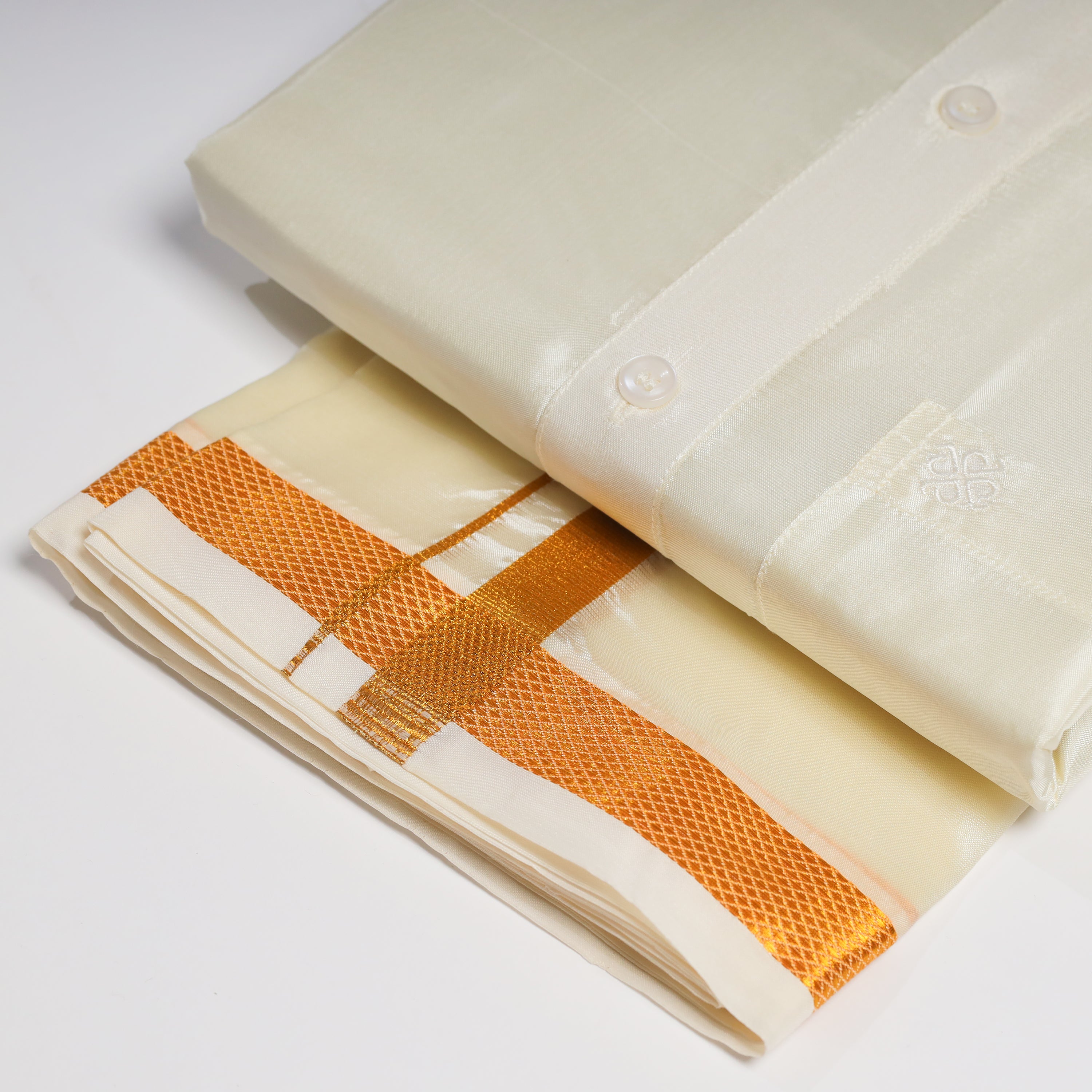 Mens Art Silk Combo Shirt and Dhoti Set Cream Color- ARULMOZHI